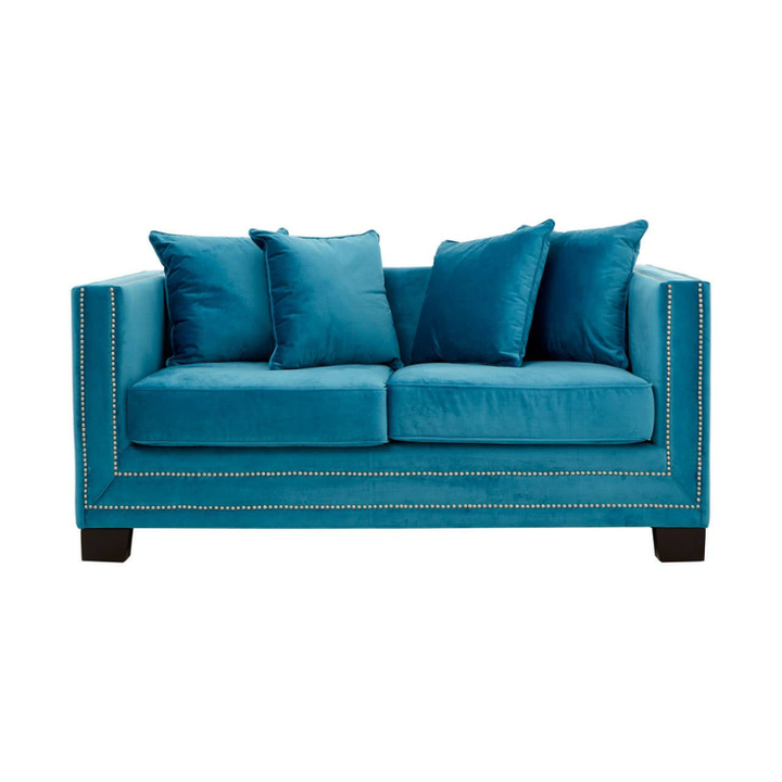 Sofia 2 Seat Cyan Blue Velvet Sofa – Vibrant Elegance & Cozy Comfort