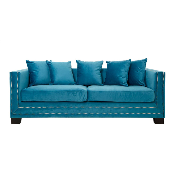 Sofia 3 Seat Cyan Blue Velvet Sofa – Bold Style & Luxurious Comfort