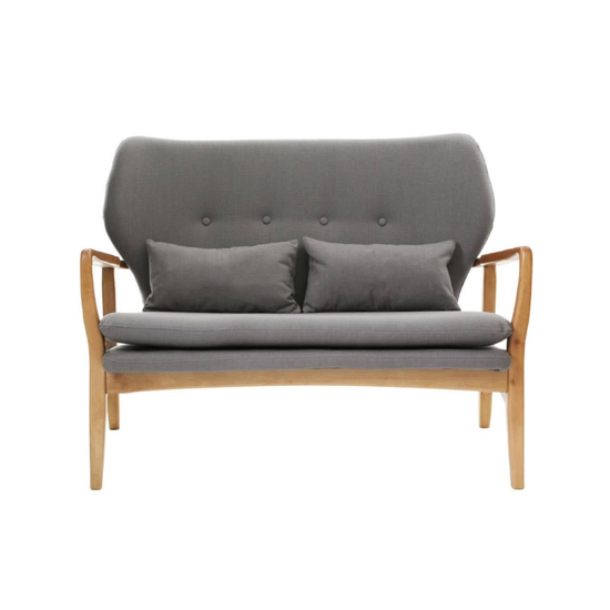 Stockholm 2 Seat Grey Sofa with Birchwood Frame – Scandinavian Style & Cozy Comfort