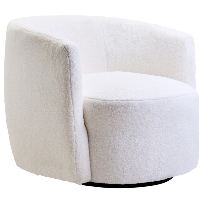 Montreal Ivory Bouclé Effect Curved Lounge Chair with Swivel Base – Elegant Comfort with 360° Functionality