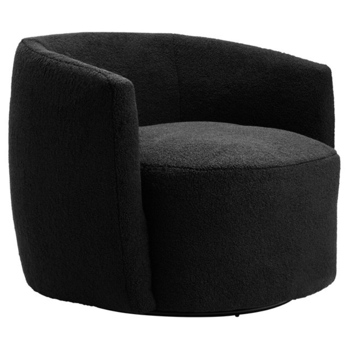 Montreal Black Bouclé Effect Curved Lounge Chair with Swivel Base – Modern Comfort with 360° Functionality
