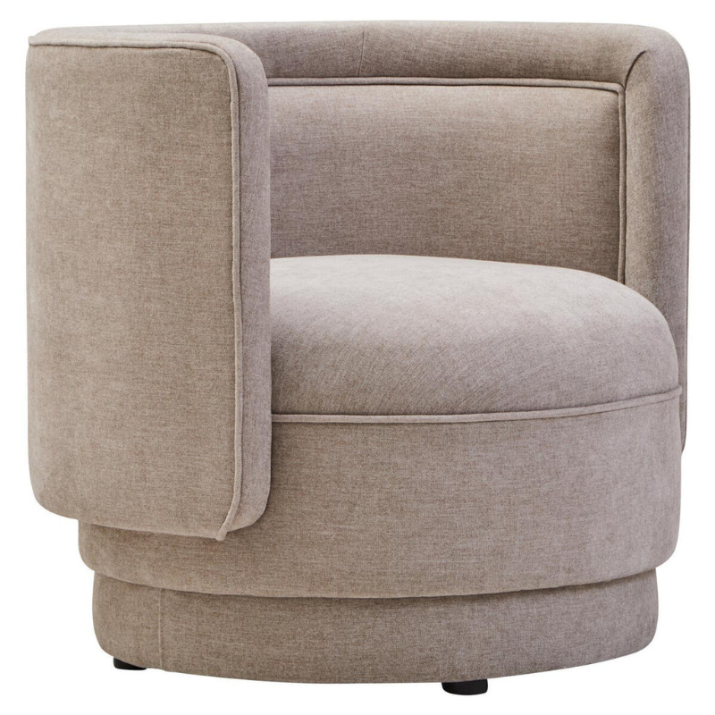 Drake Taupe Chenille Curved Chair – Warm Texture with Contemporary Elegance