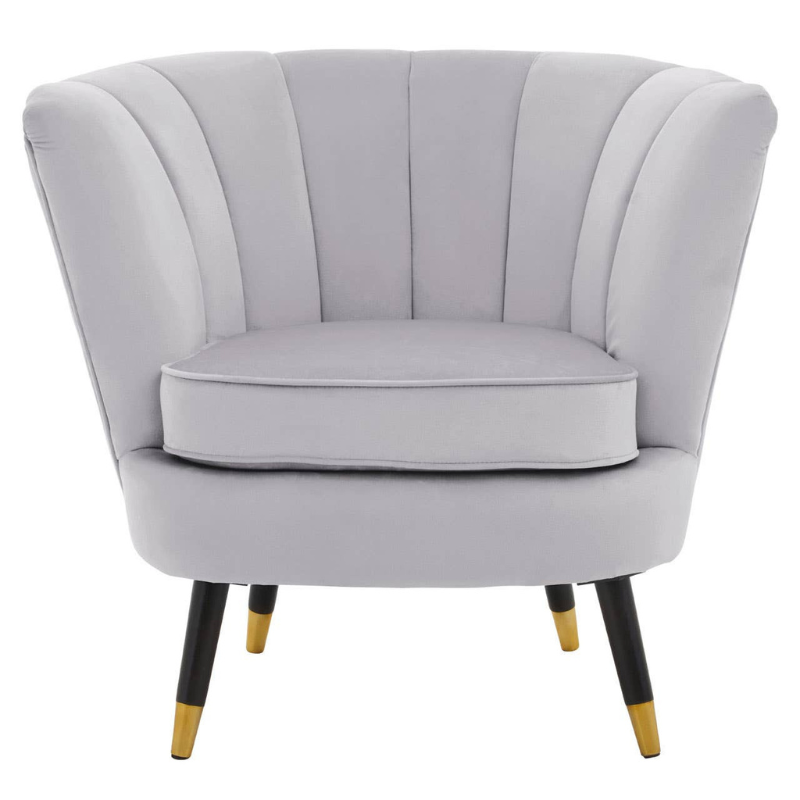 Loretta Grey Velvet Shell Accent Chair – Elegant Curves with Luxurious Comfort