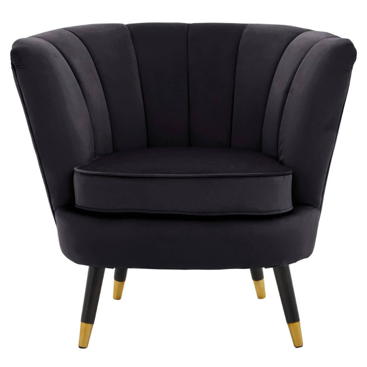 Loretta Black Velvet Shell Accent Chair – Luxurious Design with Modern Elegance