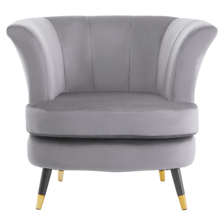 Loretta Grey Velvet Curved Accent Chair – Sleek Comfort with Modern Sophistication
