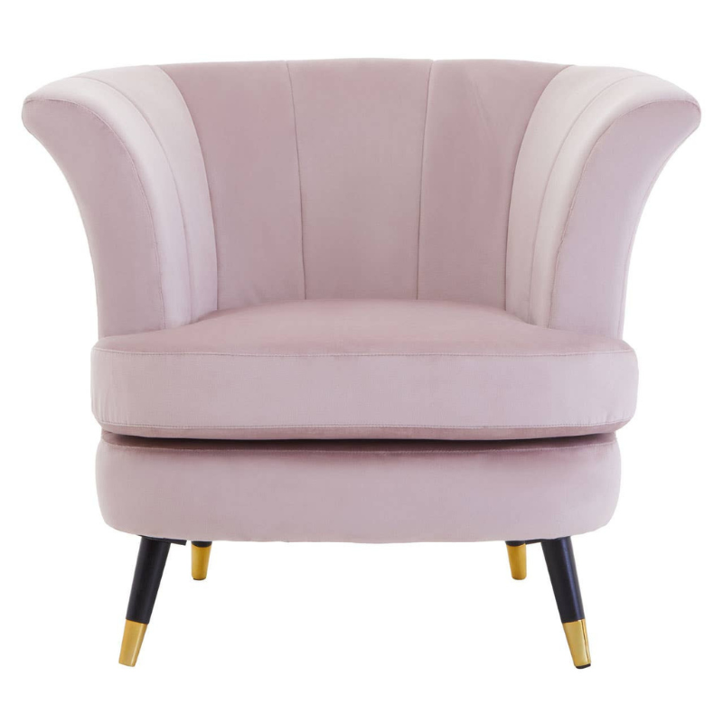 Loretta Dusky Pink Velvet Curved Accent Chair – Soft Luxury with Contemporary Elegance