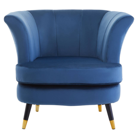 Loretta Midnight Blue Velvet Curved Accent Chair – Elegant Comfort with Modern Style