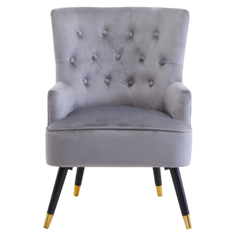 Loretta Grey Velvet Tufted Chair – Classic Elegance with Luxurious Comfort
