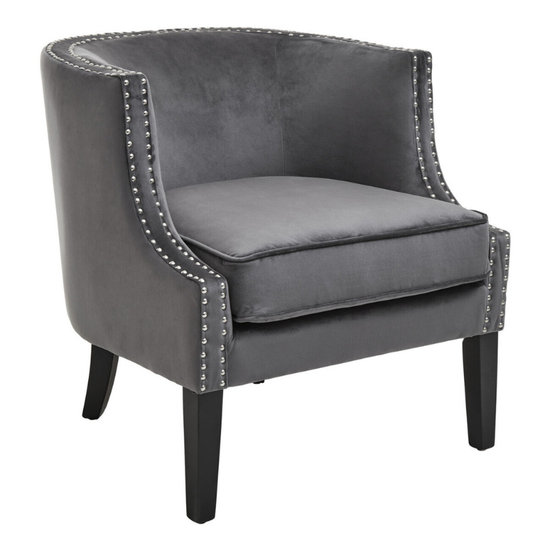 Larissa Grey Velvet Studded Chair – Refined Luxury with Modern Detailing