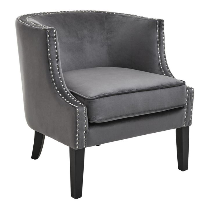 Larissa Grey Velvet Studded Chair – Refined Luxury with Modern Detailing