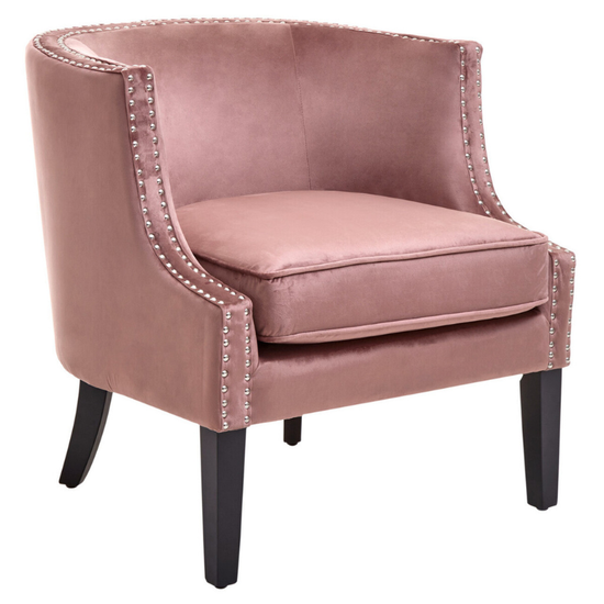 Larissa Pink Velvet Studded Chair – Soft Glamour with Elegant Detailing