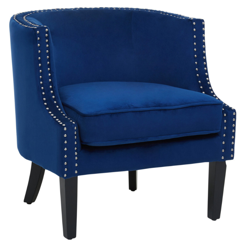 Larissa Blue Velvet Studded Chair – Bold Luxury with Elegant Detailing