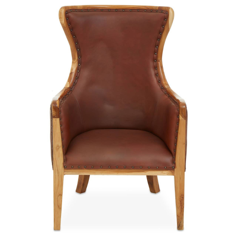 Kendari Brown Cow Leather and Teak Wood Frame Chair – Timeless Craftsmanship with Modern Comfort