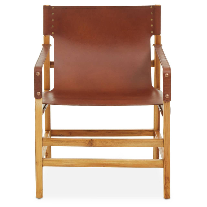 Kendari Light Brown Leather and Teak Wood Chair – Elegant Craftsmanship with Comfortable Design