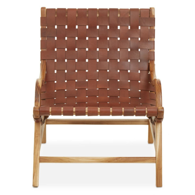Kendari Brown Woven Leather Chair – Textured Luxury with Timeless Design