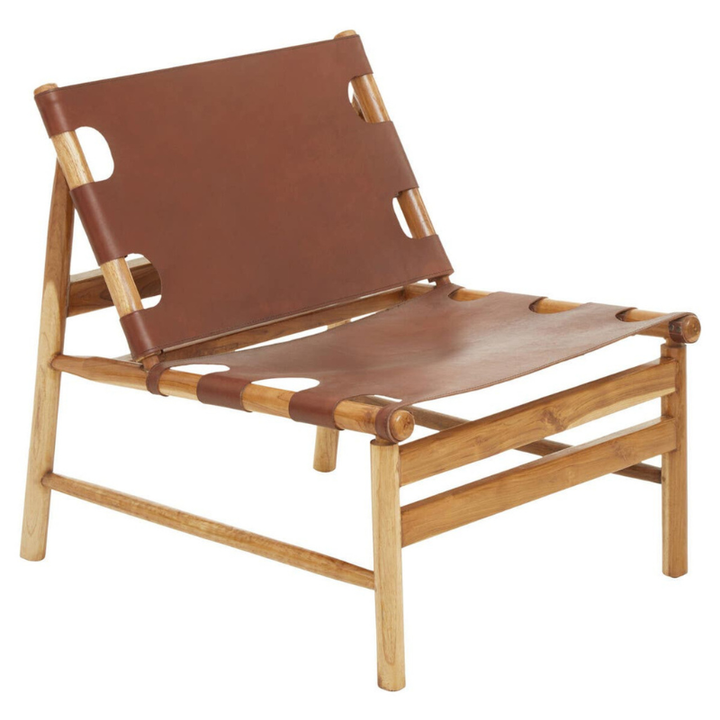 Kendari Antique Brown Leather Sling Chair – Vintage Craftsmanship with Laid-Back Comfort