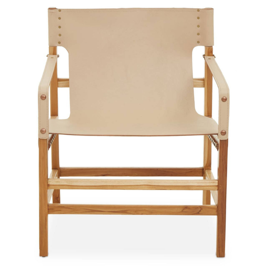 Kendari Cream Leather and Teak Wood Chair – Natural Elegance with Premium Comfort