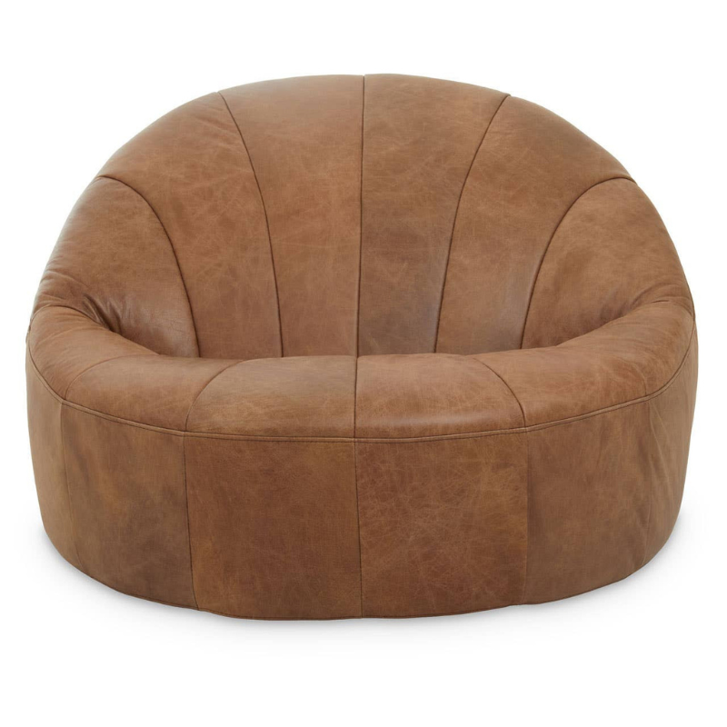 Hoxton Light Brown Leather Curved Chair – Luxe Comfort with Sculpted Style