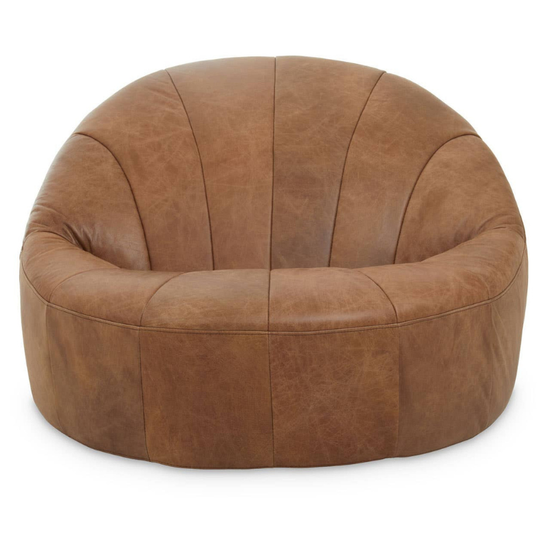 Hoxton Light Brown Leather Curved Chair – Luxe Comfort with Sculpted Style