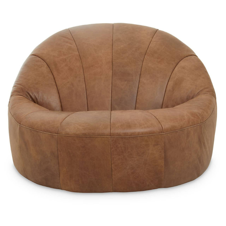 Hoxton Light Brown Leather Curved Chair – Luxe Comfort with Sculpted Style