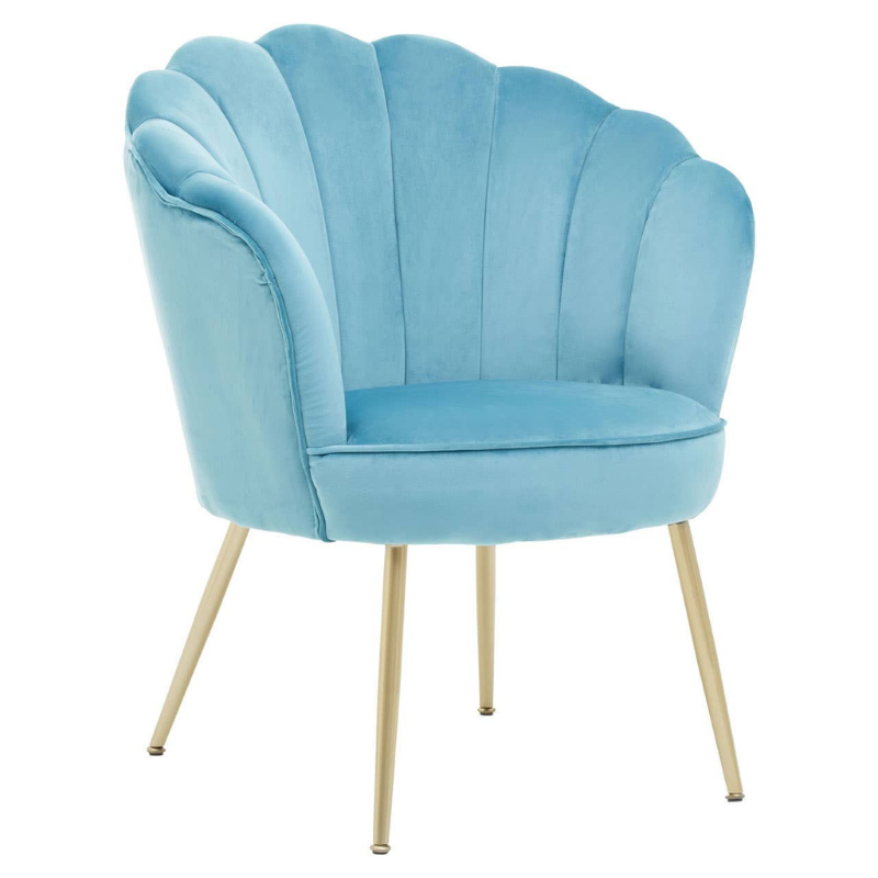 Ovala Aqua Velvet Scalloped Chair – Glamorous Design with Modern Charm