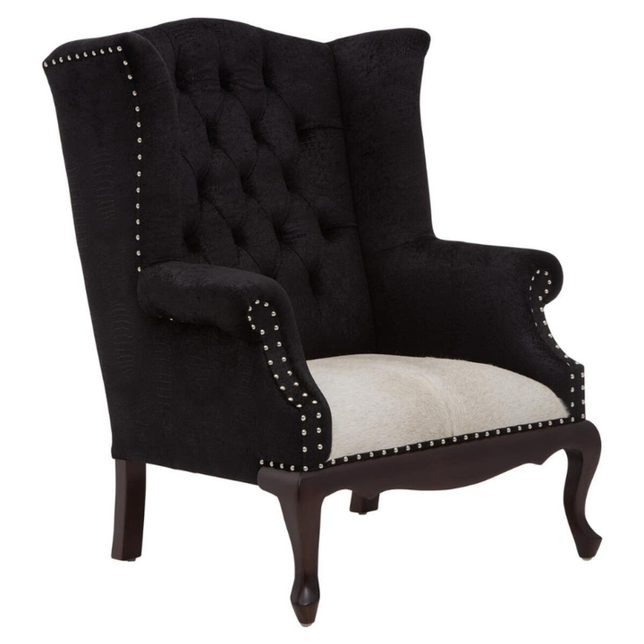 Cala Black Textured Chair with Tufted Back – Bold Elegance with Timeless Detail
