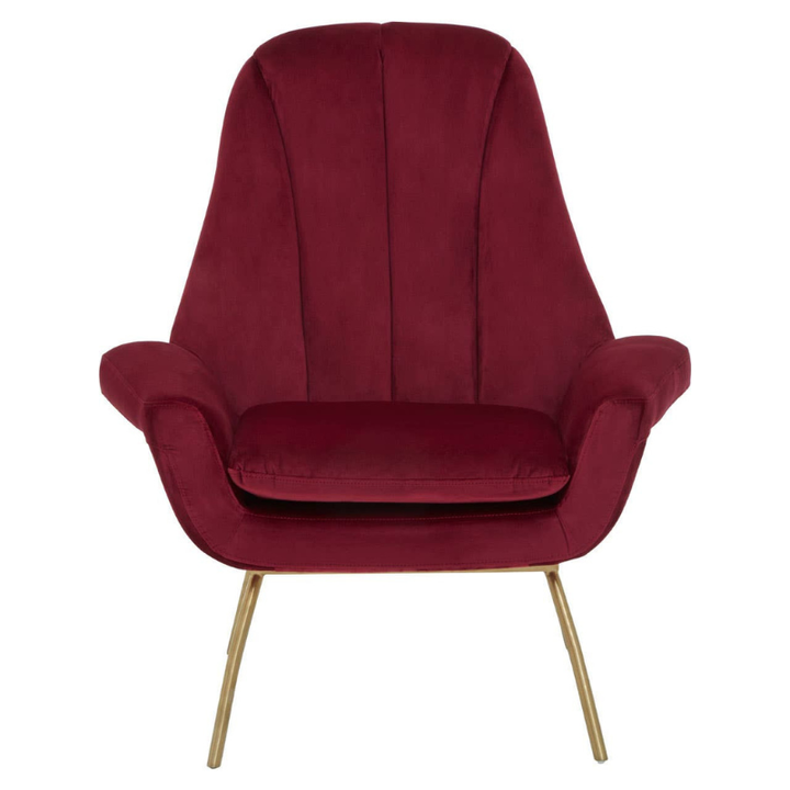 Billi Wine Velvet Lounge Chair – Luxurious Comfort with Contemporary Style