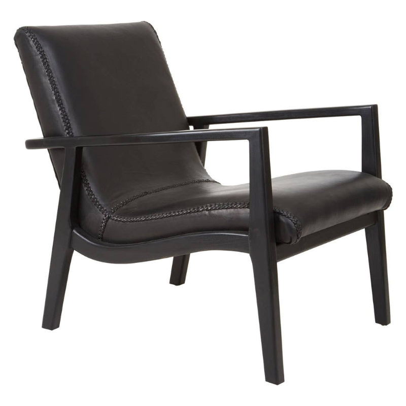 Kendari Black Leather and Teak Wood Armchair – Modern Craftsmanship with Luxurious Comfort