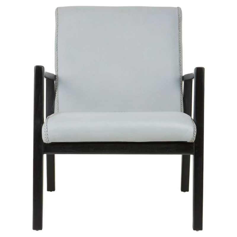 Kendari Grey Leather Chair with Black Teak Frame – Refined Style with Natural Strength