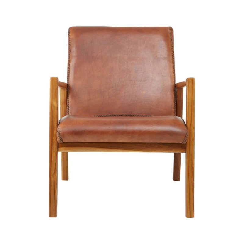 Kendari Brown Leather Curved Chair – Elegant Craftsmanship with Comfortable Design