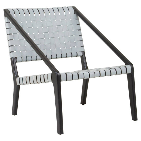 Kendari Grey Leather Woven Chair – Handcrafted Design with Modern Elegance