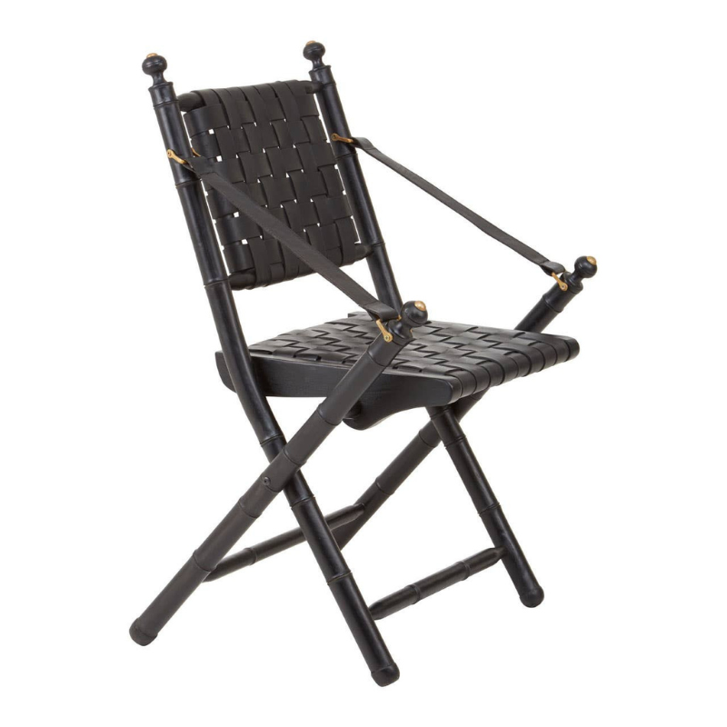 Kendari Black Strapped Leather and Black Teak Wood Chair – Bold Craftsmanship with Contemporary Appeal