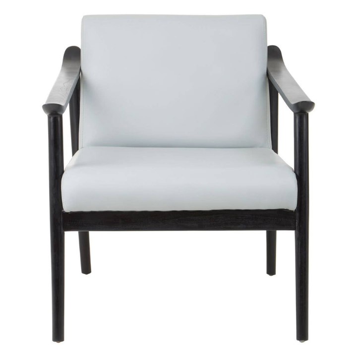 Kendari Grey Leather Chair with Black Teak Wood Frame – Sleek Comfort with Timeless Design