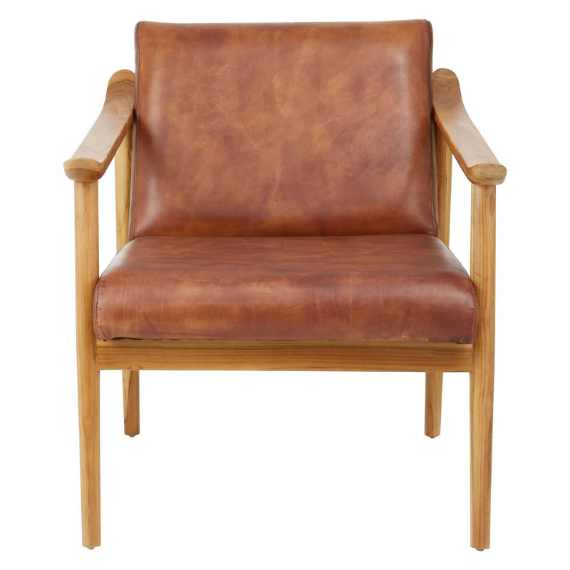 Kendari Brown Leather with Natural Teak Wood Chair – Timeless Elegance with Comfort