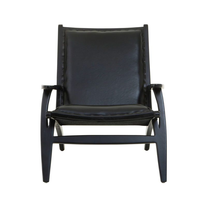 Kendari Black Leather and Teak Wood Chair with Stud Detail – Bold Design with Premium Craftsmanship