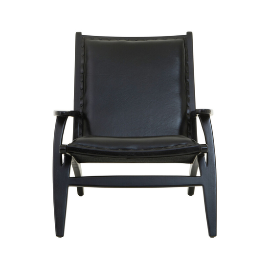 Kendari Black Leather and Teak Wood Chair with Stud Detail – Bold Design with Premium Craftsmanship