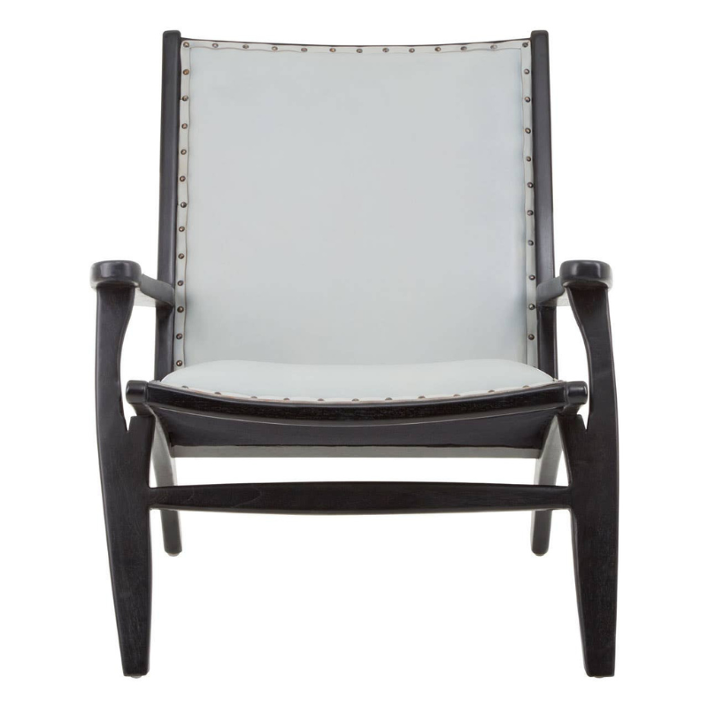 Kendari Grey Leather and Teak Wood Chair – Modern Simplicity with Natural Charm