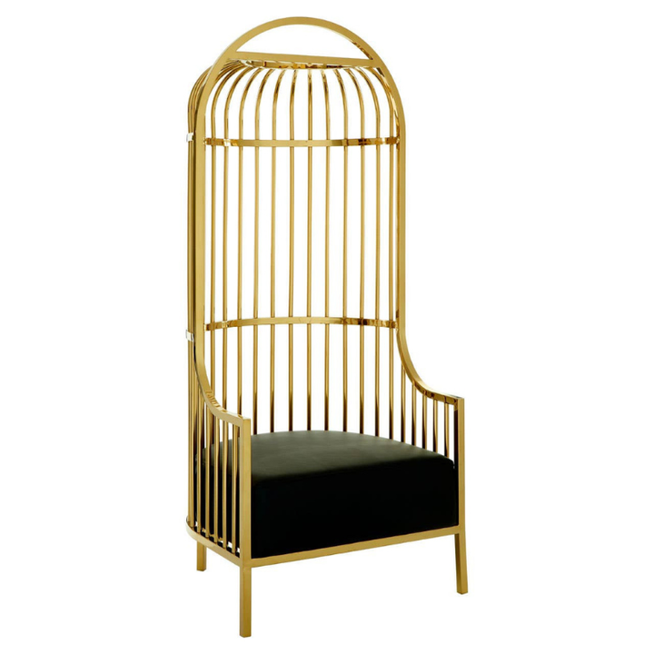 Eliza Gold Finish Dome Cage Chair – Statement Luxury Seating with Bold Architectural Design