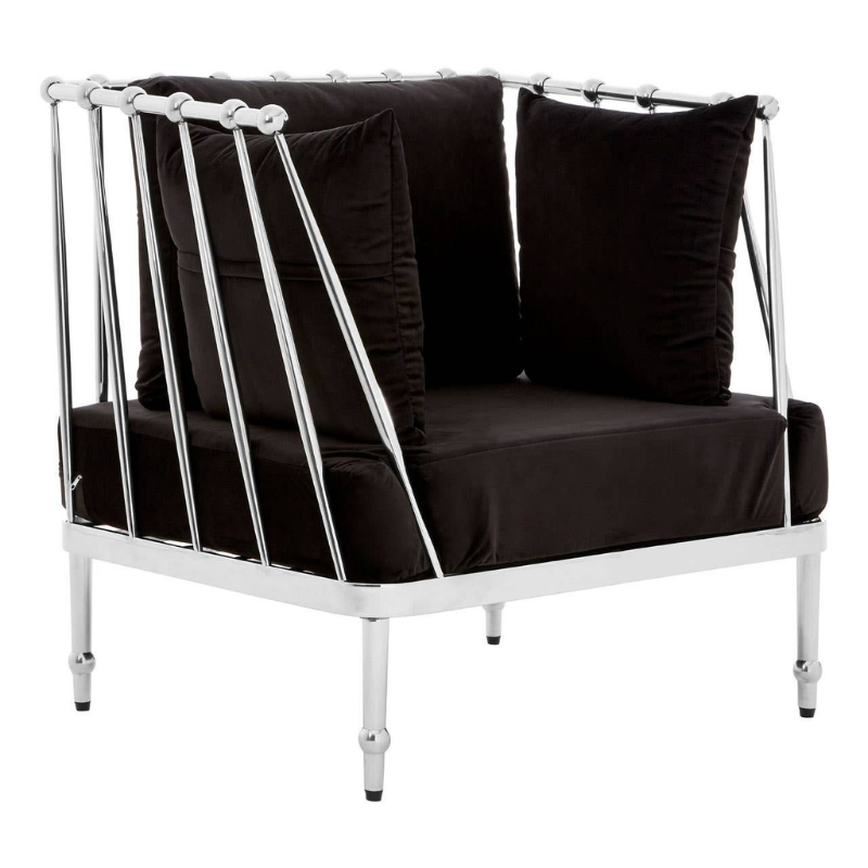 Novo Chair with Silver Finish Tapered Arms – Contemporary Comfort with Sleek Metallic Accents