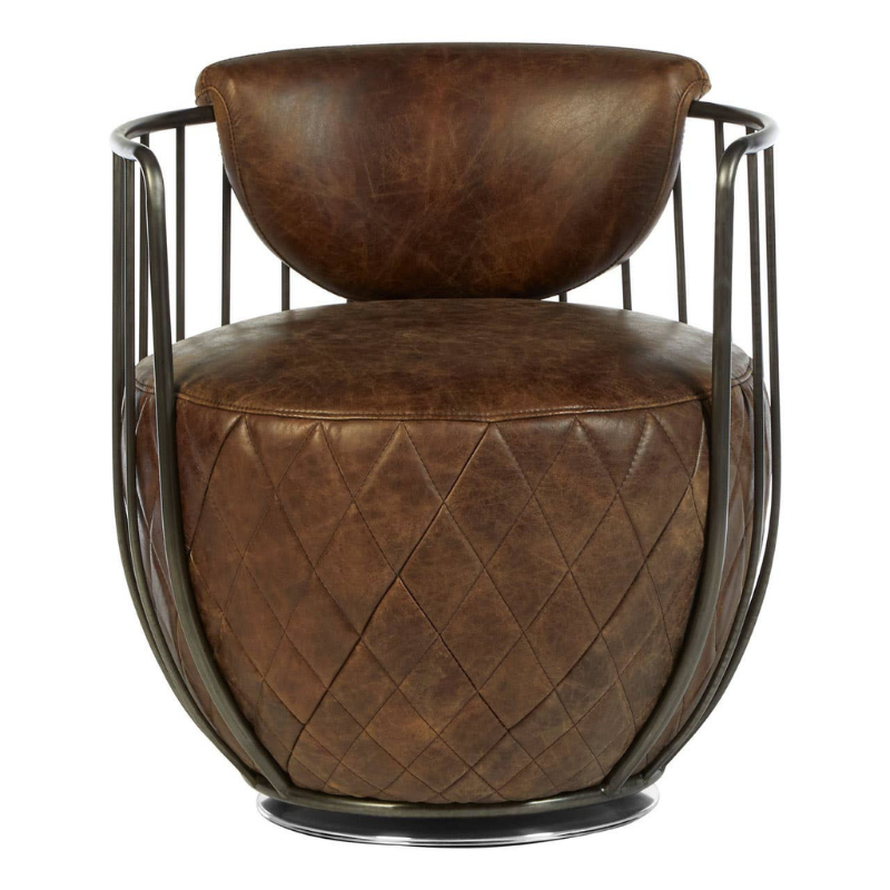 Hoxton Brown Leather Swivel Chair – Industrial Luxe Comfort with Smooth 360° Motion