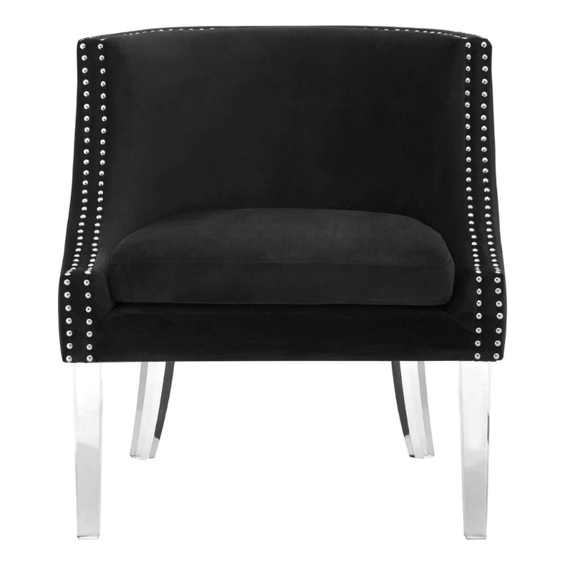Clarence Black Velvet Chair with Acrylic Legs – Modern Glamour with Sleek, Luxe Transparency