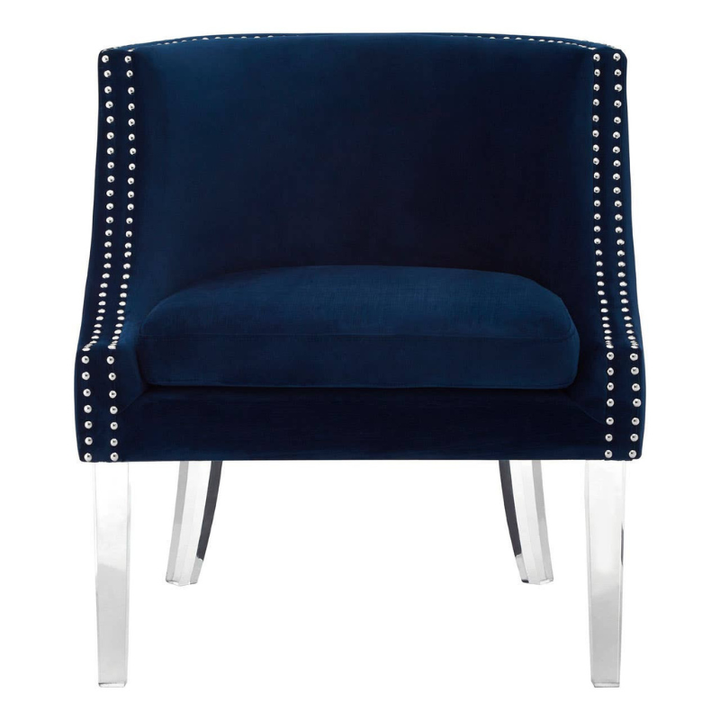 Clarence Navy Blue Velvet Chair with Acrylic Legs – Contemporary Luxe Style with Airy, Sophisticated Design