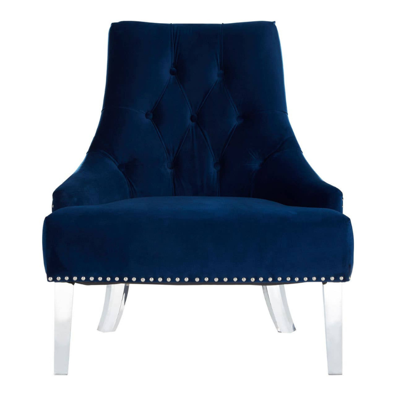 Clarence Button Tufted Navy Blue Velvet Chair – Classic Luxe Styling with Plush, Refined Comfort