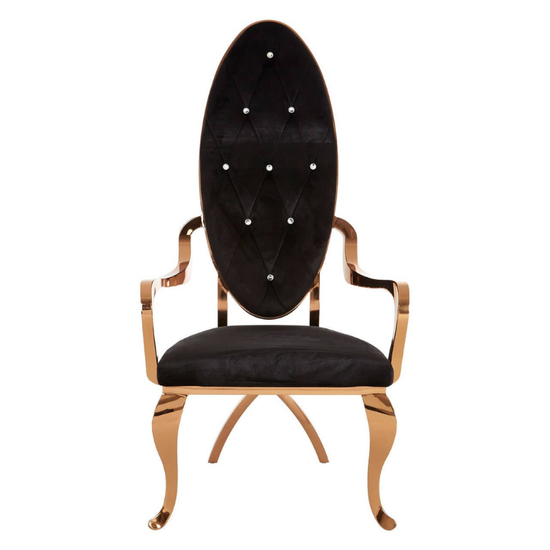 Novara Black Velvet and Rose Gold Baroque Chair – Opulent Classic Design with Modern Glam Detailing