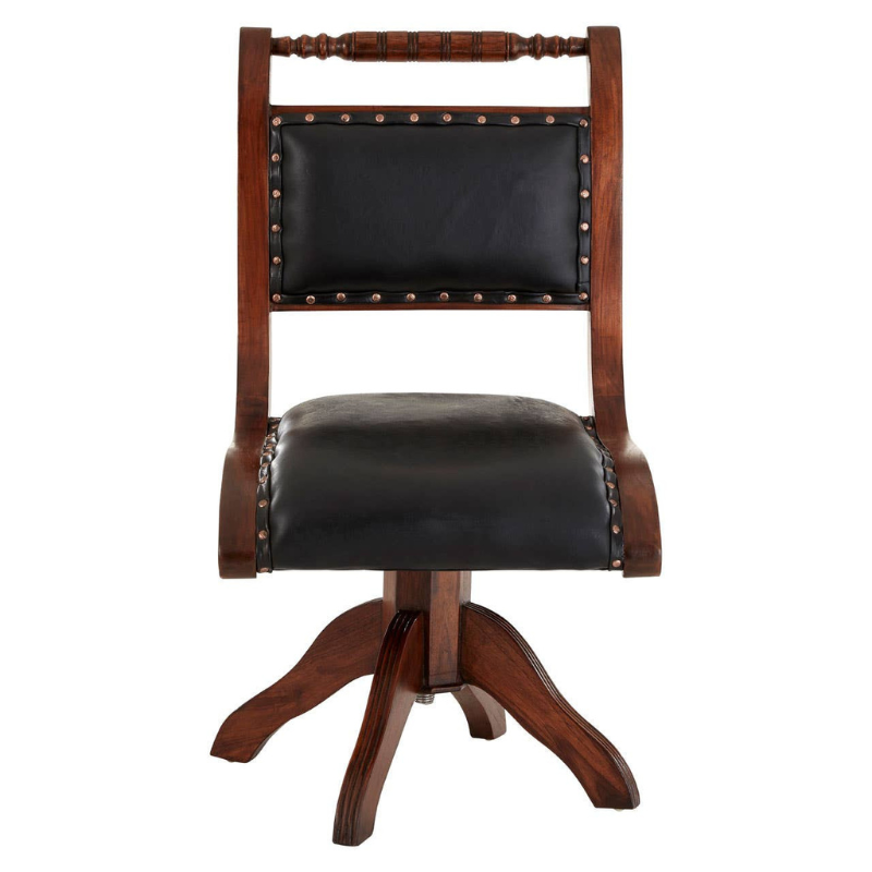 Inca Black Leather and Teak Wood Swivel Chair – Modern Luxe Design with Premium Craftsmanship
