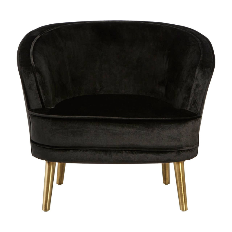 Louxor Black Velvet Round Chair – Luxurious Curved Design with Plush Comfort