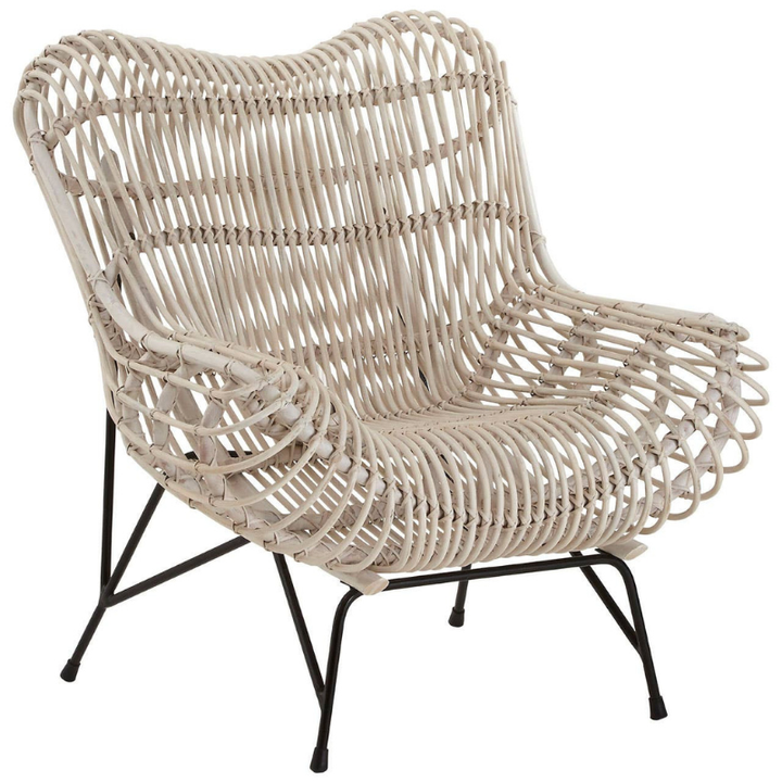 Java White Washed Rattan Curved Chair – Coastal Chic Design with Light, Airy Texture