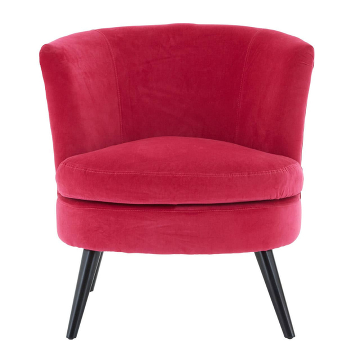 Plush Pink Velvet Round Accent Chair – Soft Curved Design with Luxurious Modern Comfort