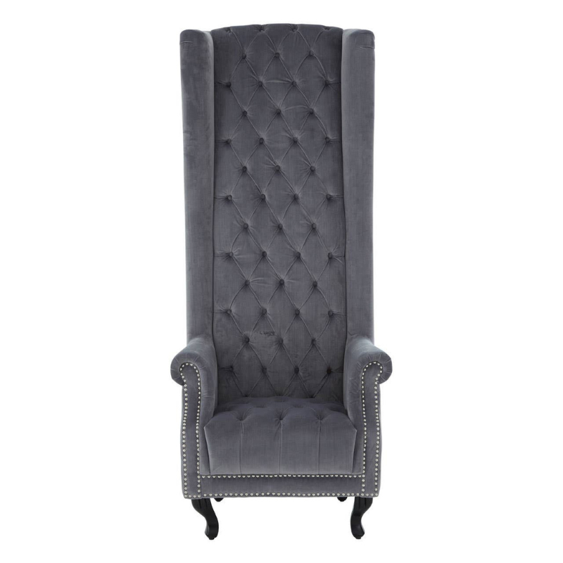 Regents Park Grey Velvet Tall Porter Chair – A Statement in Luxury and Grandeur
