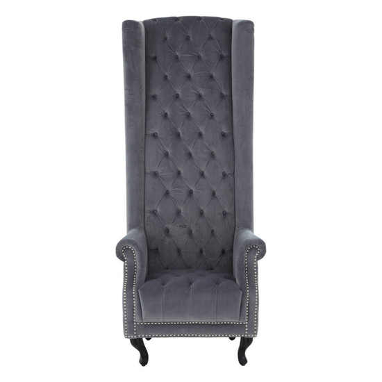 Regents Park Grey Velvet Tall Porter Chair – A Statement in Luxury and Grandeur